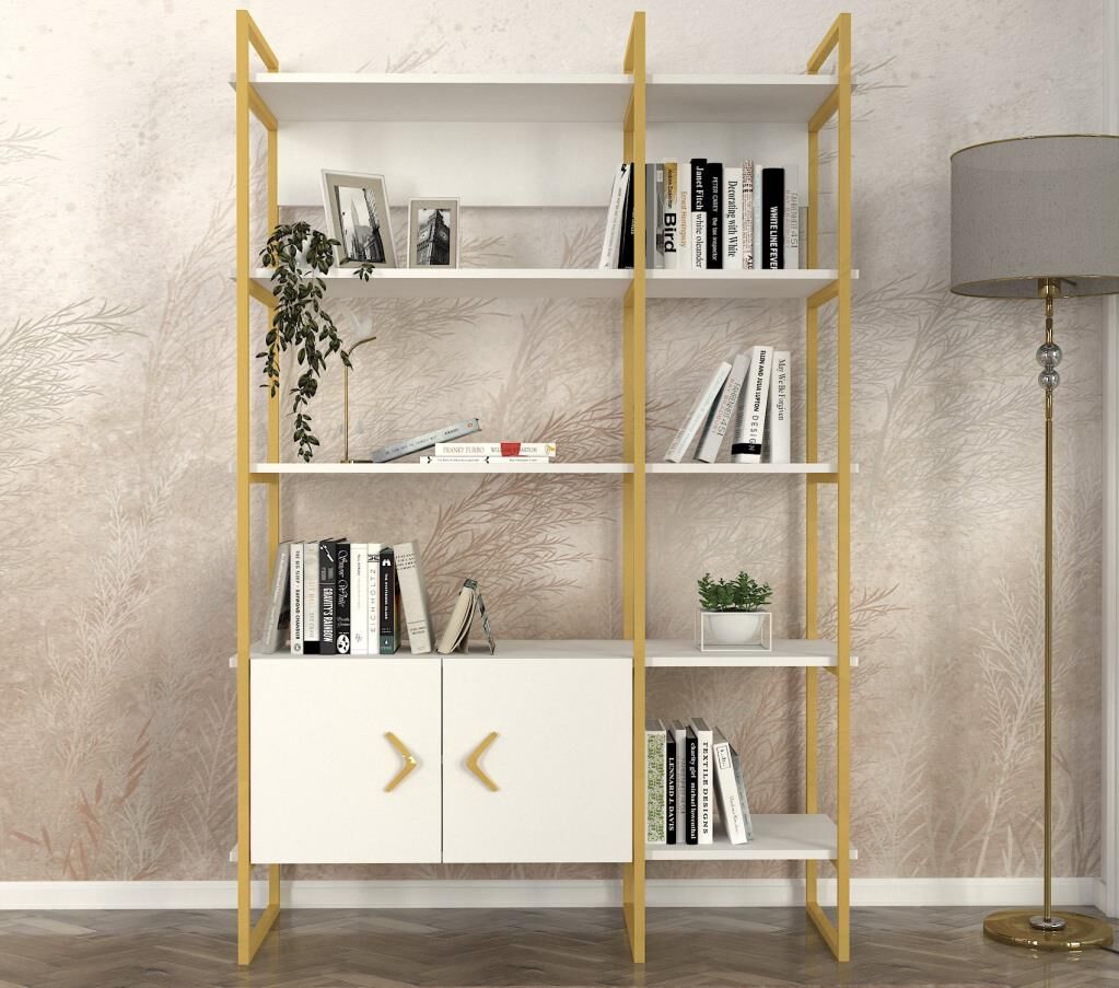 Dekorister Santana Kitaplık Beyaz - Gold