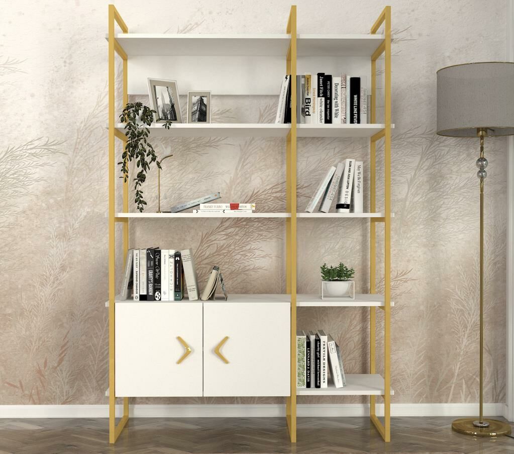 Dekorister Santana Kitaplık Beyaz - Gold