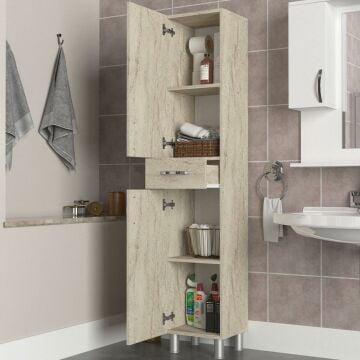 Dekorister Selin 2 Kapak 1 Çekmeceli Banyo Boy Dolabı Traverten