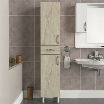 Dekorister Selin 2 Kapak 1 Çekmeceli Banyo Boy Dolabı Traverten