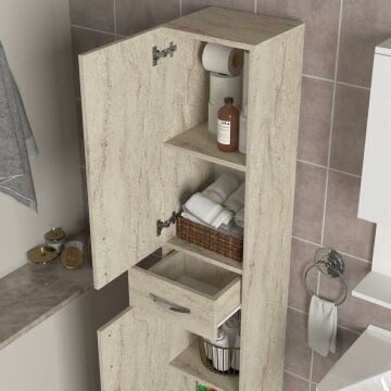 Dekorister Selin 2 Kapak 1 Çekmeceli Banyo Boy Dolabı Traverten