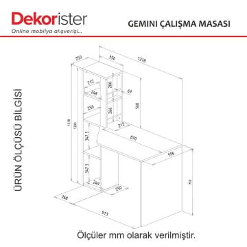 Dekorister Gemini Çalışma Masası Beyaz - Antrasit