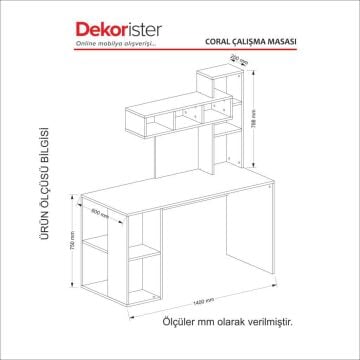 Dekorister Coral Kitaplıklı Çalışma Masası Beyaz-Cordoba