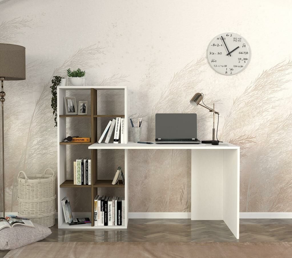 Dekorister Win Kitaplıklı Çalışma Masası Beyaz-Ceviz