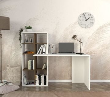 Dekorister Win Kitaplıklı Çalışma Masası Beyaz-Ceviz