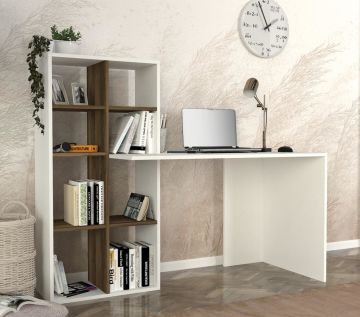 Dekorister Win Kitaplıklı Çalışma Masası Beyaz-Ceviz