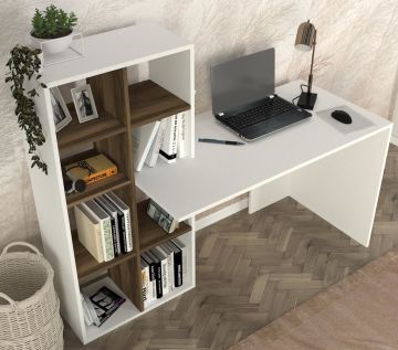 Dekorister Win Kitaplıklı Çalışma Masası Beyaz-Ceviz