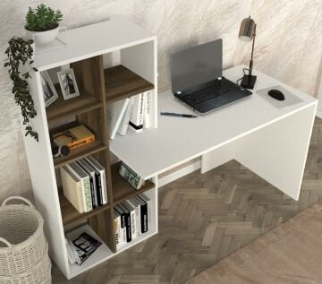 Dekorister Win Kitaplıklı Çalışma Masası Beyaz-Ceviz