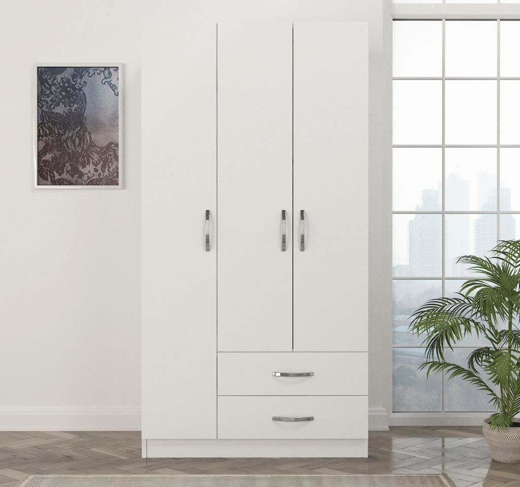 Dekorister Diva 3 Kapaklı 2 Çekmeceli Gardrop BEYAZ