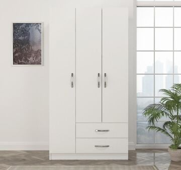 Dekorister Diva 3 Kapaklı 2 Çekmeceli Gardrop BEYAZ