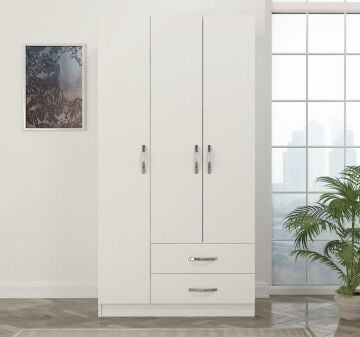 Dekorister Diva 3 Kapaklı 2 Çekmeceli Gardrop BEYAZ