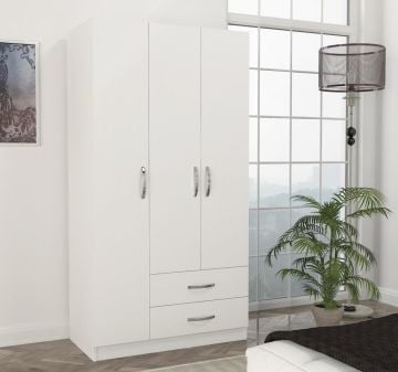 Dekorister Diva 3 Kapaklı 2 Çekmeceli Gardrop BEYAZ