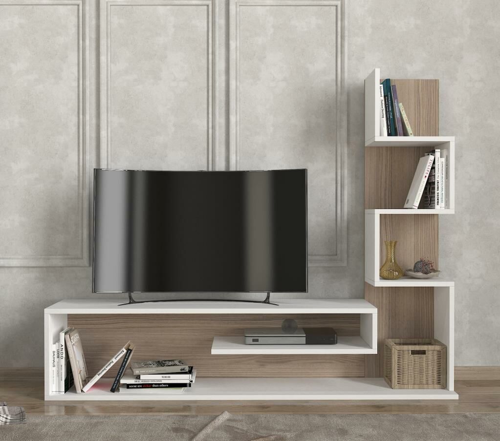 Dekorister Metehan Kitaplıklı Tv Ünitesi Beyaz-Cordoba