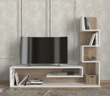Dekorister Metehan Kitaplıklı Tv Ünitesi Beyaz-Cordoba