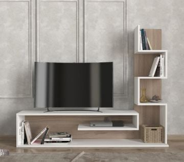 Dekorister Metehan Kitaplıklı Tv Ünitesi Beyaz-Cordoba