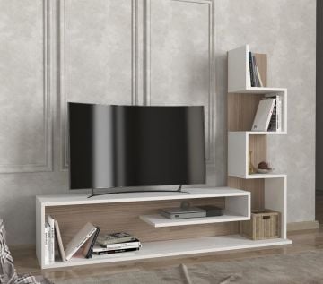 Dekorister Metehan Kitaplıklı Tv Ünitesi Beyaz-Cordoba