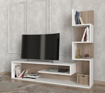 Dekorister Metehan Kitaplıklı Tv Ünitesi Beyaz-Cordoba