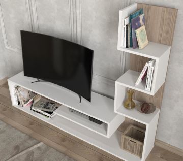 Dekorister Metehan Kitaplıklı Tv Ünitesi Beyaz-Cordoba
