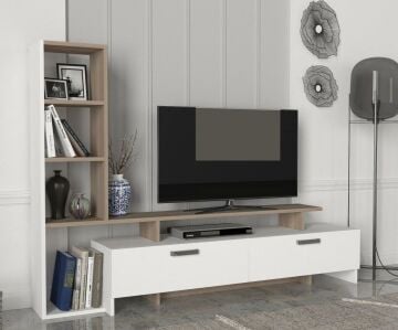 Dekorister Şimal Kitaplıklı Tv Ünitesi Beyaz-Cordoba