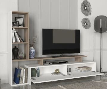 Dekorister Şimal Kitaplıklı Tv Ünitesi Beyaz-Cordoba