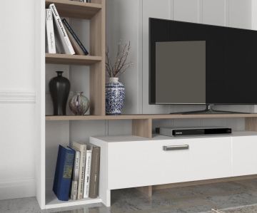 Dekorister Şimal Kitaplıklı Tv Ünitesi Beyaz-Cordoba