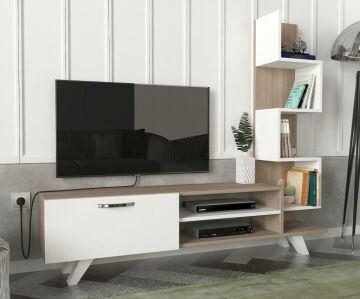 Dekorister Ceren Kitaplıklı Tv Ünitesi Beyaz-Cordoba