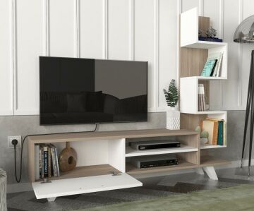 Dekorister Ceren Kitaplıklı Tv Ünitesi Beyaz-Cordoba