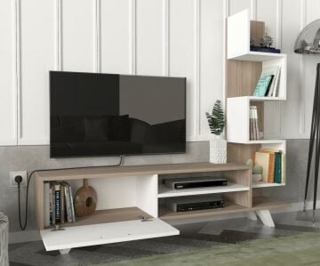 Dekorister Ceren Kitaplıklı Tv Ünitesi Beyaz-Cordoba