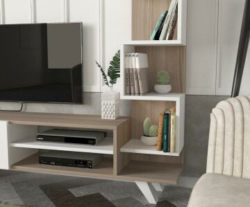 Dekorister Ceren Kitaplıklı Tv Ünitesi Beyaz-Cordoba