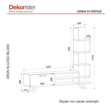 Dekorister Ceren Kitaplıklı Tv Ünitesi Beyaz-Cordoba