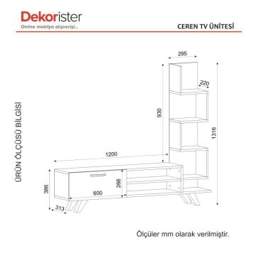 Dekorister Ceren Kitaplıklı Tv Ünitesi Beyaz-Cordoba