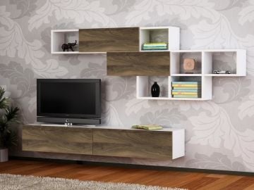 Dekorister Aristo Duvar Raflı Tv ünitesi Beyaz-Ceviz