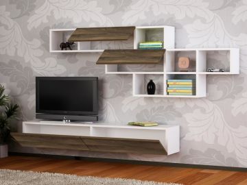 Dekorister Aristo Duvar Raflı Tv ünitesi Beyaz-Ceviz