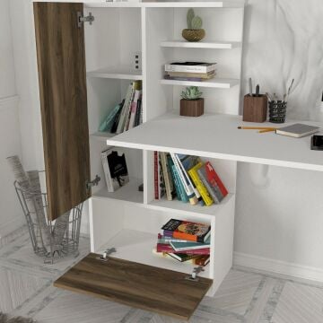 Dekorister Domingos Kitaplıklı Çalışma Masası Beyaz-Ceviz
