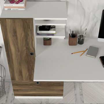 Dekorister Domingos Kitaplıklı Çalışma Masası Beyaz-Ceviz