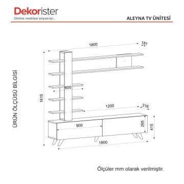 Dekorister Aleyna Duvar Raflı Kitaplıklı Tv Ünitesi Beyaz