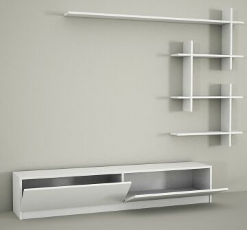 Dekorister Ahenk Duvar Raflı Tv Ünitesi Beyaz