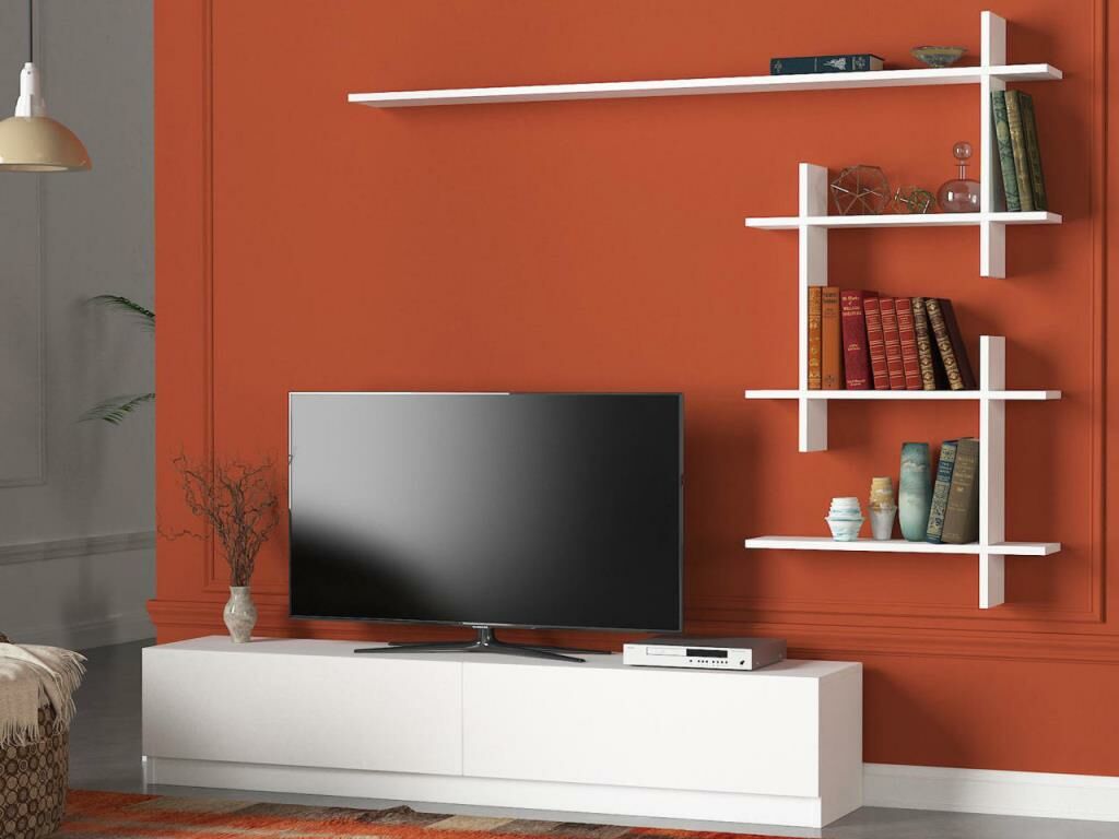 Dekorister Ahenk Duvar Raflı Tv Ünitesi Beyaz