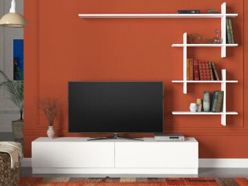 Dekorister Ahenk Duvar Raflı Tv Ünitesi Beyaz