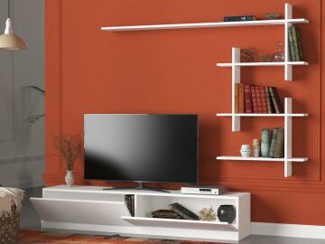 Dekorister Ahenk Duvar Raflı Tv Ünitesi Beyaz