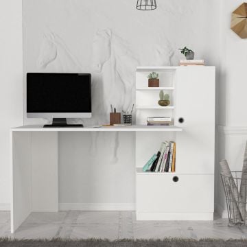Dekorister Merinos Kitaplıklı Çalışma Masası Beyaz