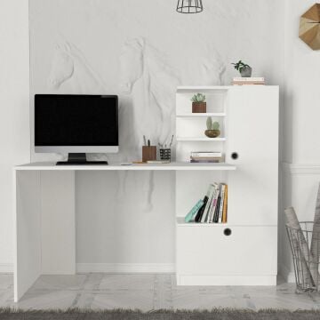 Dekorister Merinos Kitaplıklı Çalışma Masası Beyaz