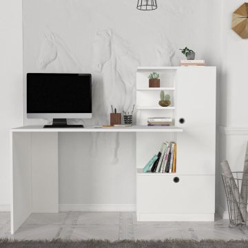 Dekorister Merinos Kitaplıklı Çalışma Masası Beyaz