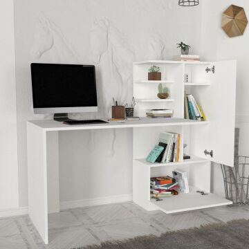 Dekorister Merinos Kitaplıklı Çalışma Masası Beyaz
