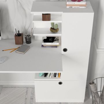 Dekorister Merinos Kitaplıklı Çalışma Masası Beyaz