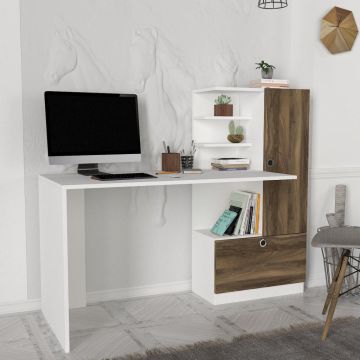 Dekorister Merinos Kitaplıklı Çalışma Masası Beyaz-Ceviz