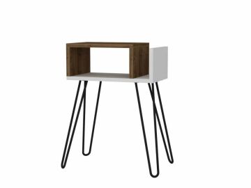 Dekorister Kristal Metal Ayaklı Yan Sehpa Beyaz-Ceviz