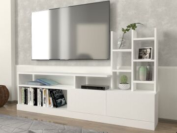 Dekorister Dolunay Kitaplıklı Tv Ünitesi Beyaz