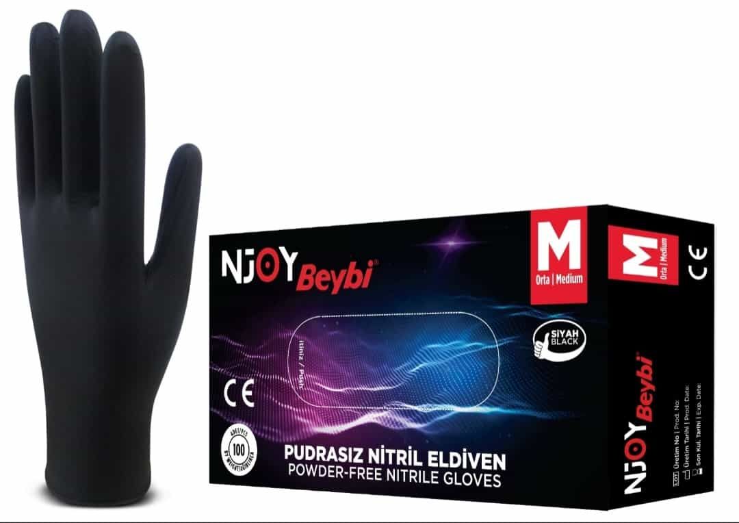Beybi Njoy Siyah Nitril Medikal Muayene Eldiveni ( M ) 20 Paket