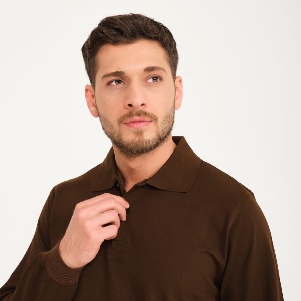Kahverengi Uzun Kol 1.Kalite Polo Yaka Tişört